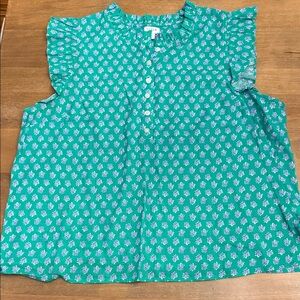J Crew Factory Xl NWOT Green Floral Ruffle-Sleeve Top